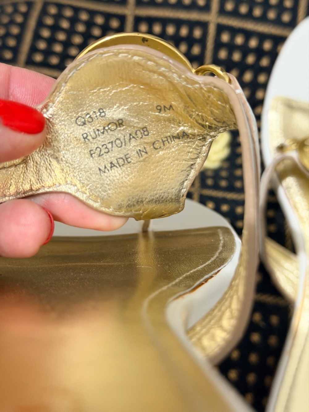 Coach White Leather Sandals with Gold Medallion and Blue Cabochon - Picture 6 of 11